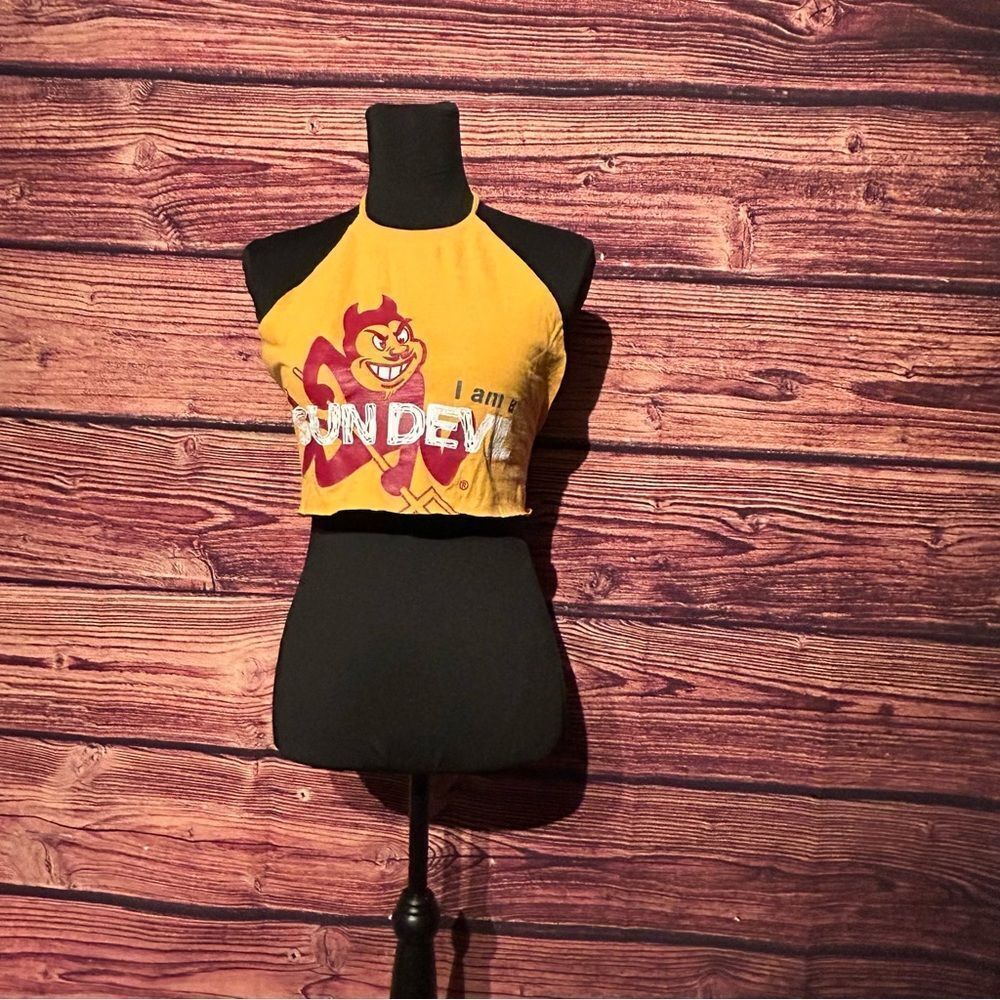 Arizona State Women's Small Yellow Halter Shirt Top Blouse Customized Tie Back